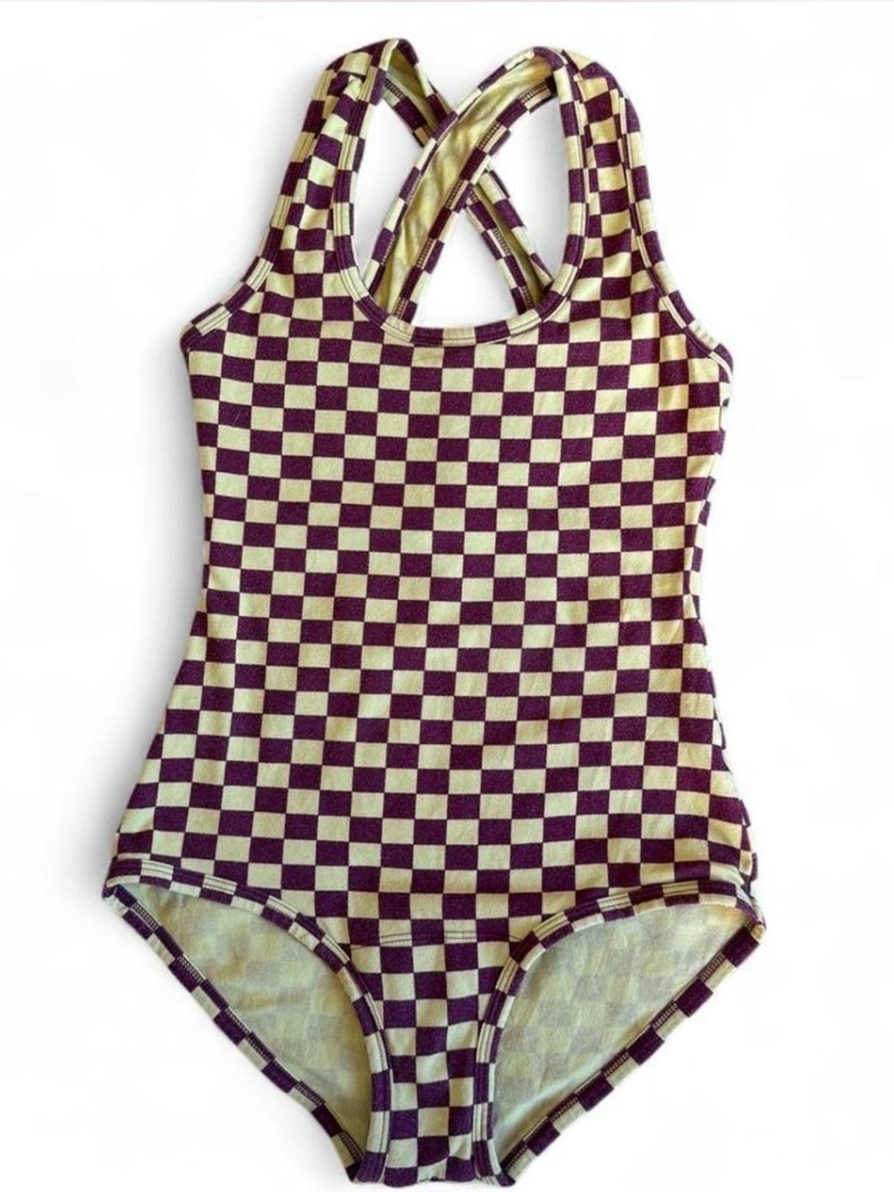 ARQ Checkerboard One-Piece Bodysuit Size S - Maroon & Yellow